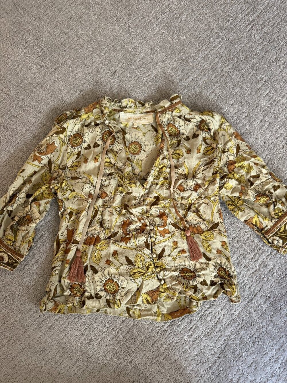 Jen's Pirate Booty Floral Ruffle Blouse Cream Boho Size S